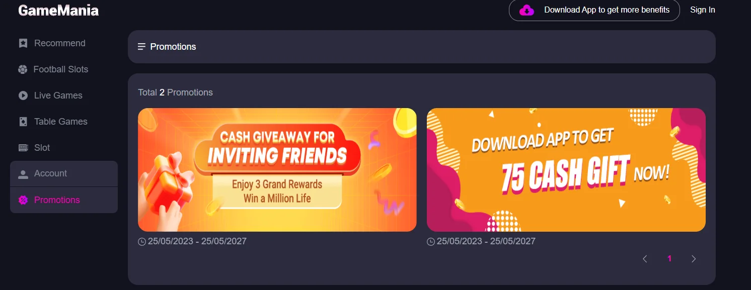 GameMania promotional banner highlighting welcome bonus